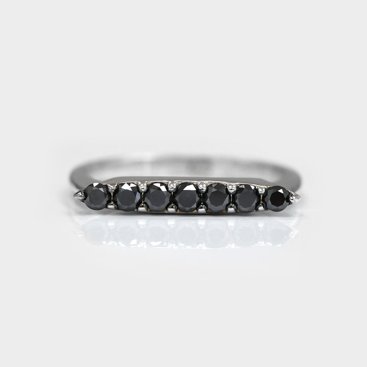 7 Black Diamonds Delicate Line Ring in White Gold