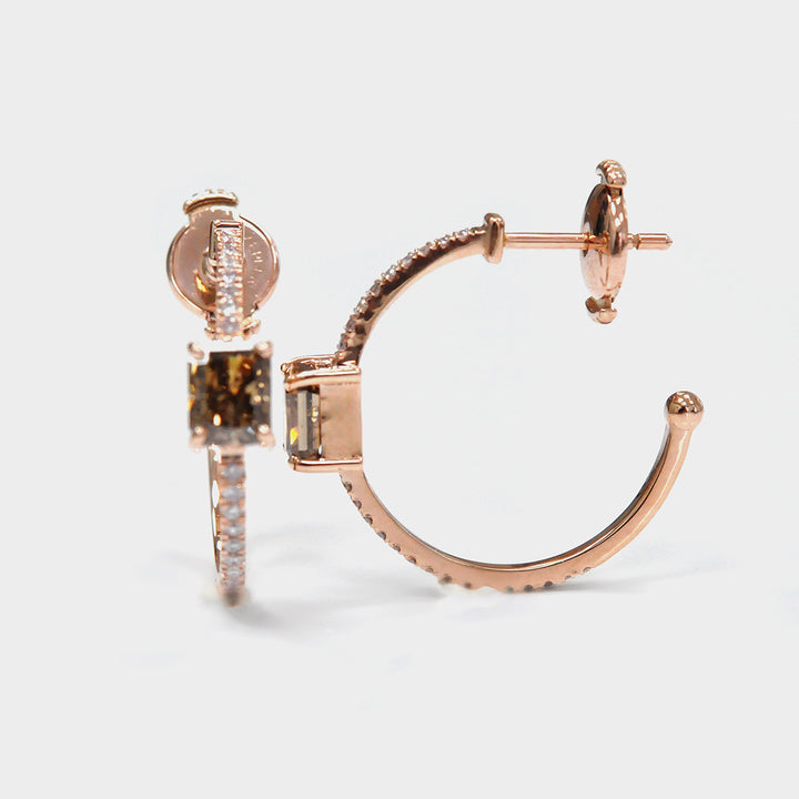 Radiant Orangy Brown Diamonds Hoop Earrings