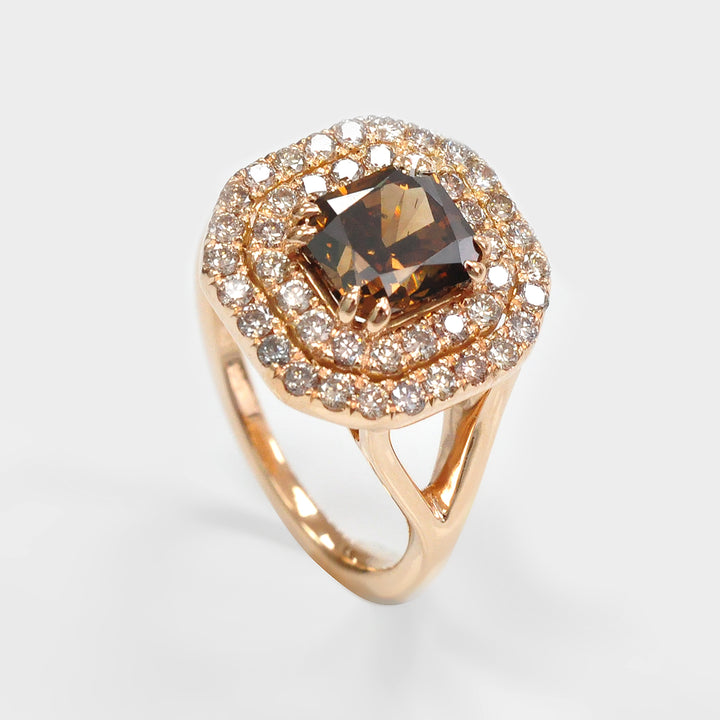 Double Halo Split shank Diamonds Ring in Rose Gold