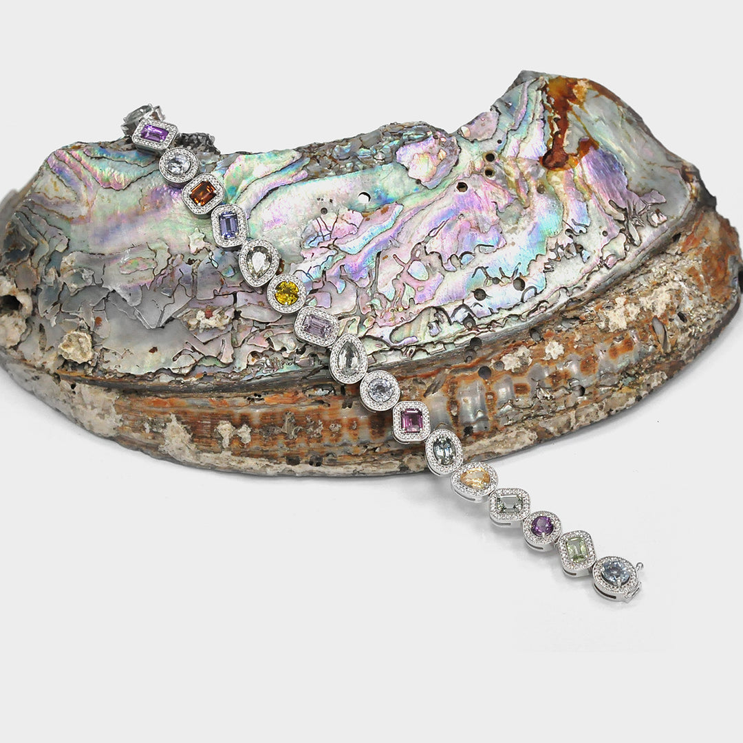 Mix Shape Spinel &amp; Sapphire Diamonds Halo Bracelet