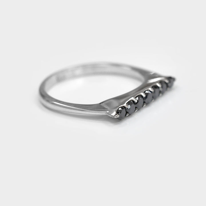 7 Black Diamonds Delicate Line Ring in White Gold