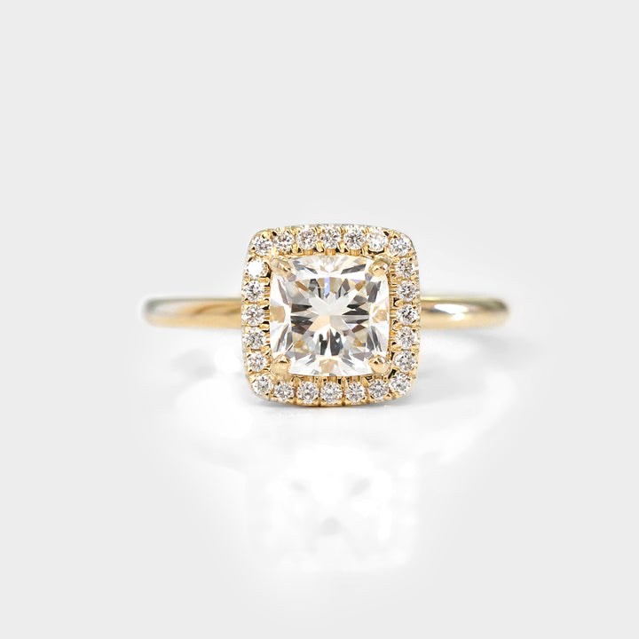 18K Yellow Gold Cushion Halo Diamonds Engagement Ring
