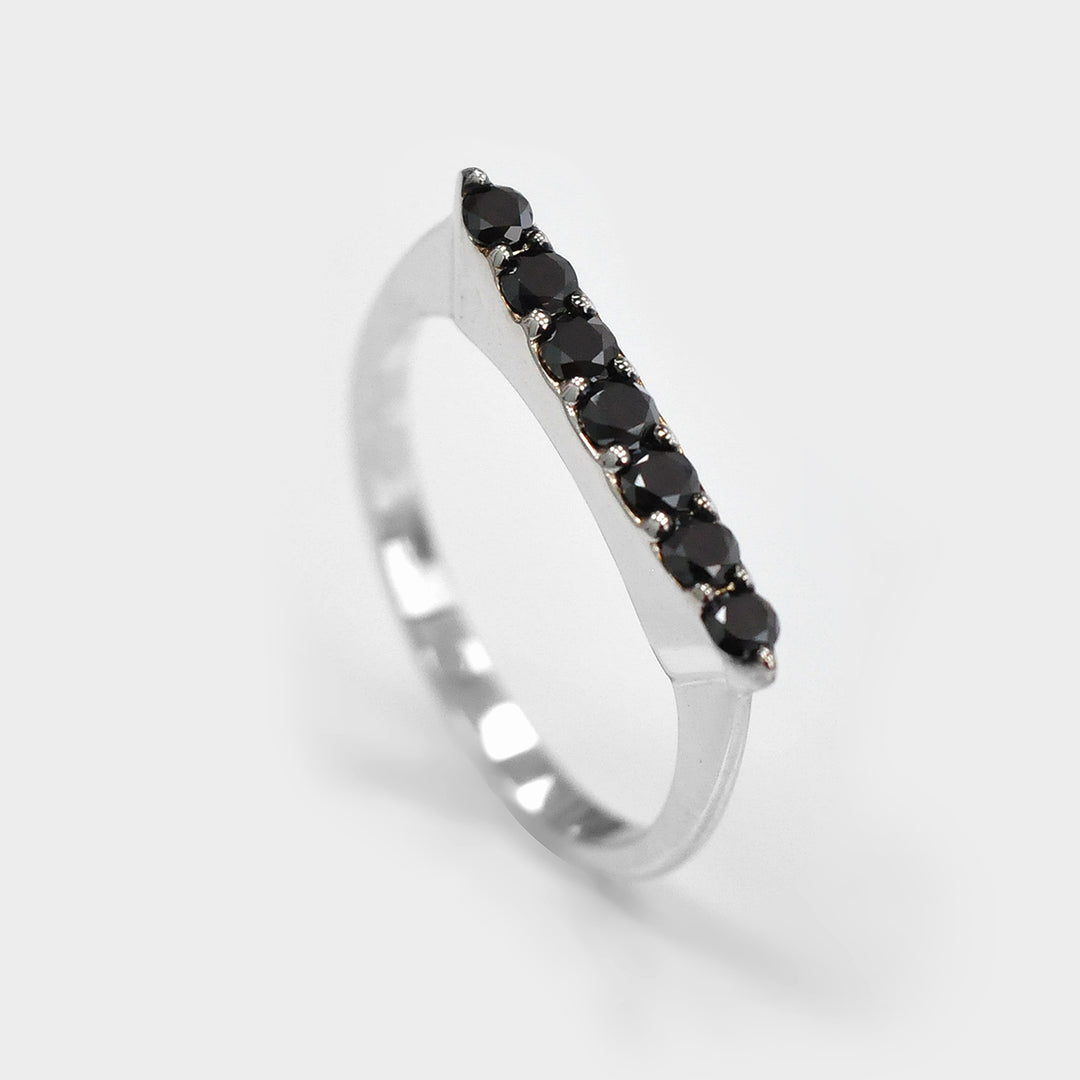 7 Black Diamonds Delicate Line Ring in White Gold