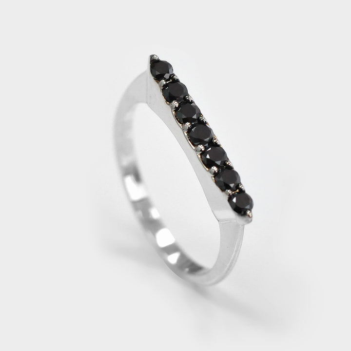 7 Black Diamonds Delicate Line Ring in White Gold