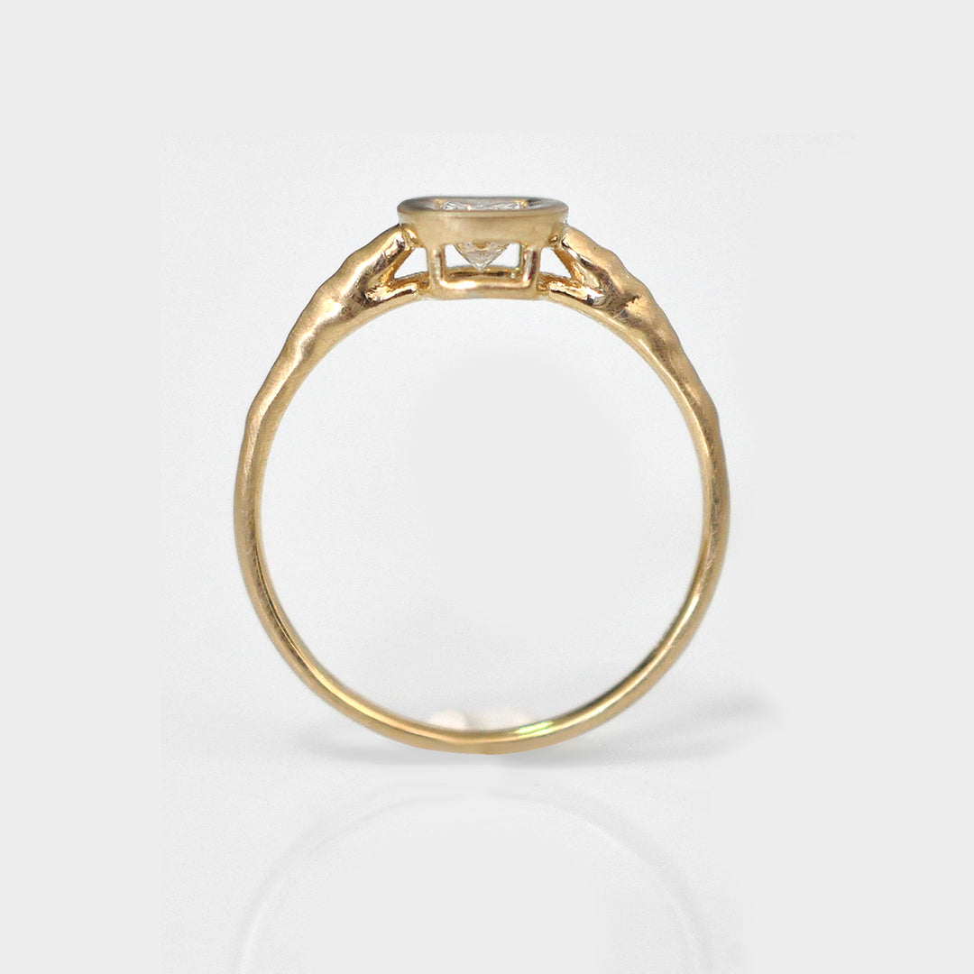 Princess cut Diamond Bezel Set  Yellow Gold ring
