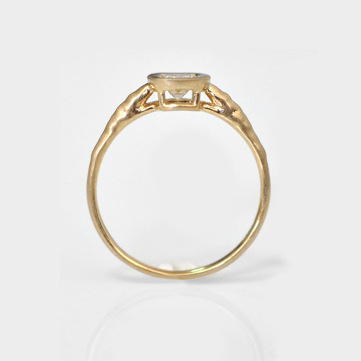 Princess cut Diamond Bezel Set  Yellow Gold ring