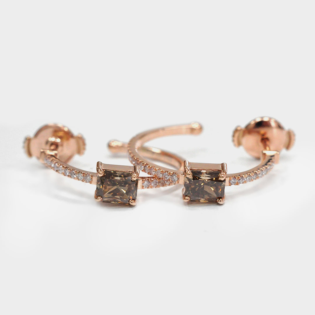 Radiant Orangy Brown Diamonds Hoop Earrings