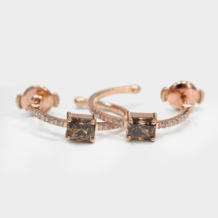 Radiant Orangy Brown Diamonds Hoop Earrings