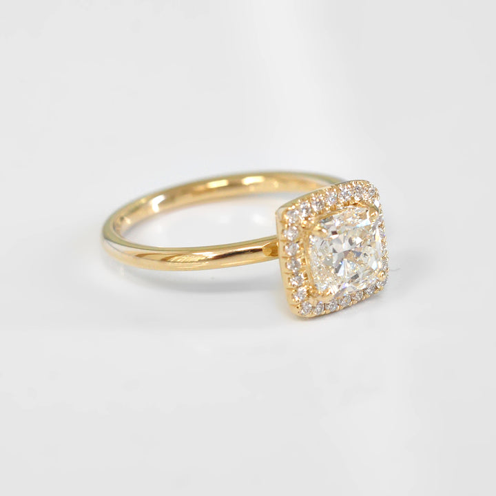 18K Yellow Gold Cushion Halo Diamonds Engagement Ring