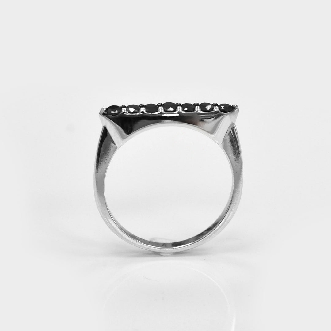 7 Black Diamonds Delicate Line Ring in White Gold