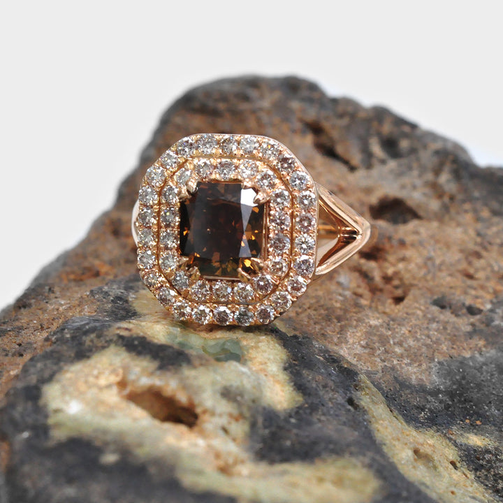 Double Halo Split shank Diamonds Ring in Rose Gold