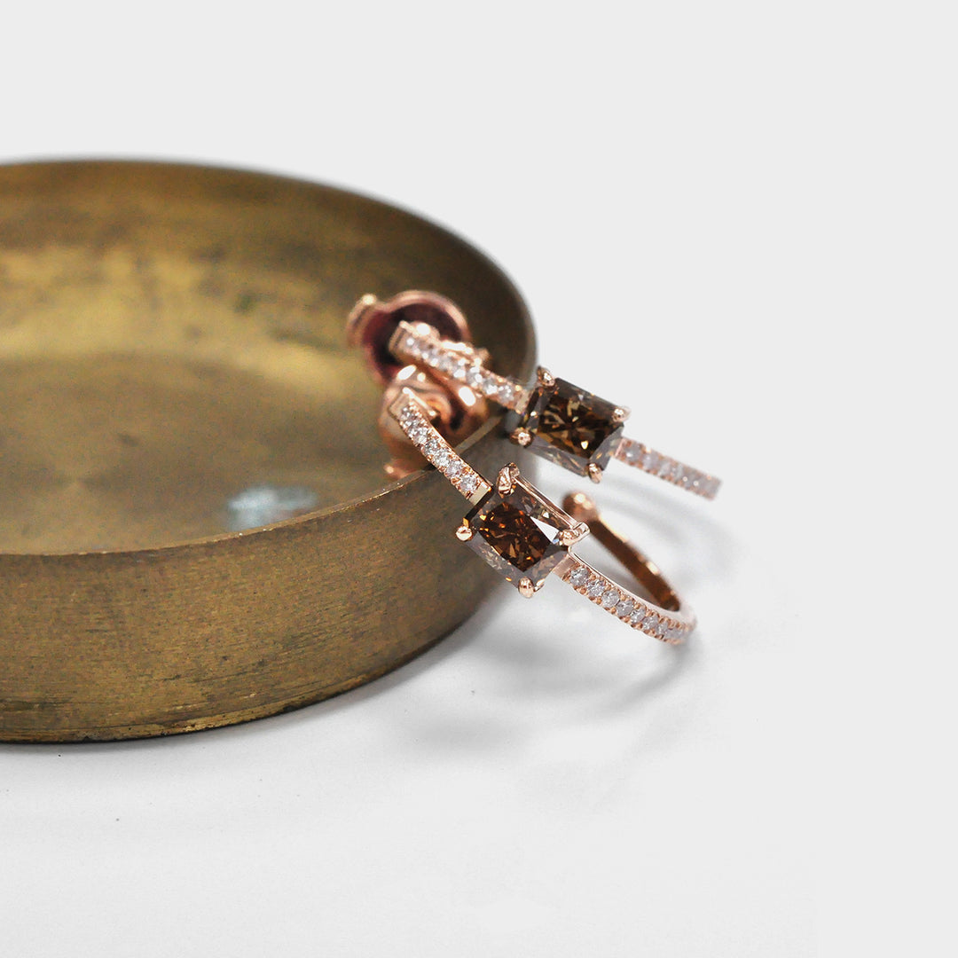 Radiant Orangy Brown Diamonds Hoop Earrings