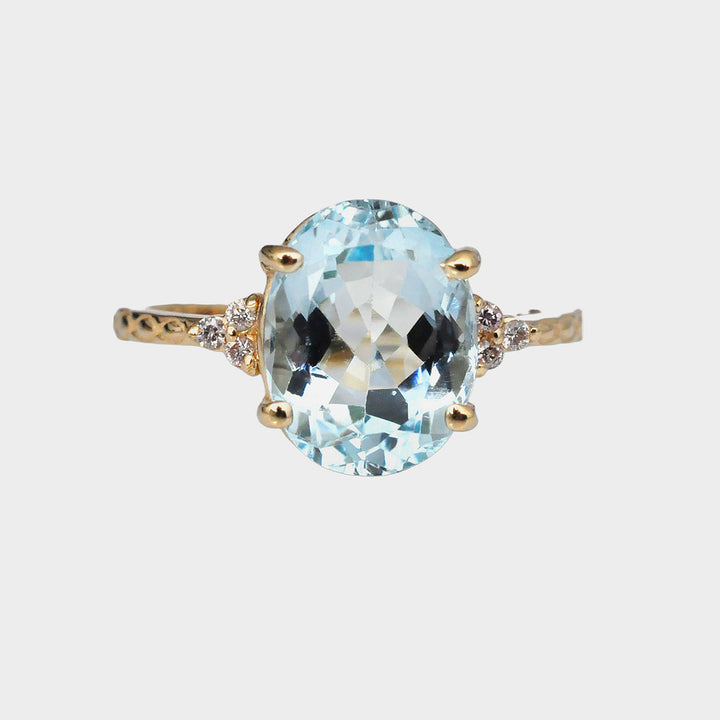Oval Aquamarine and side diamonds Statement Ring