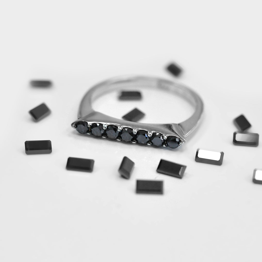 7 Black Diamonds Delicate Line Ring in White Gold