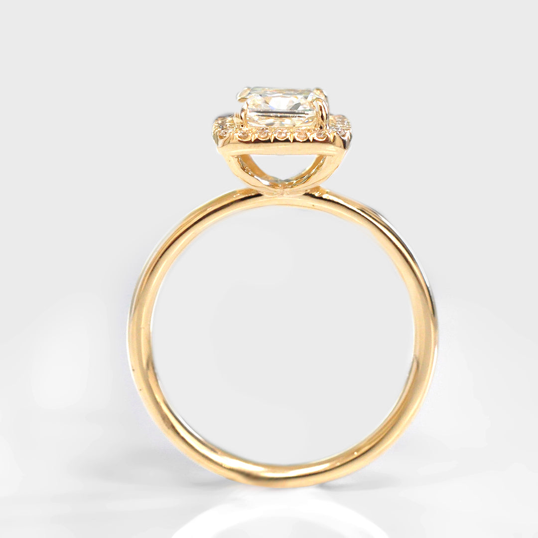 18K Yellow Gold Cushion Halo Diamonds Engagement Ring