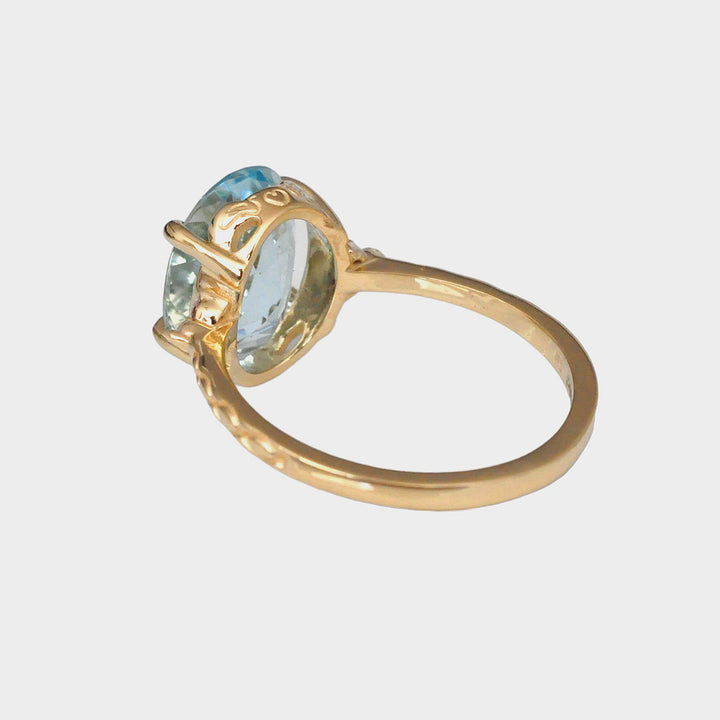 Oval Aquamarine and side diamonds Statement Ring