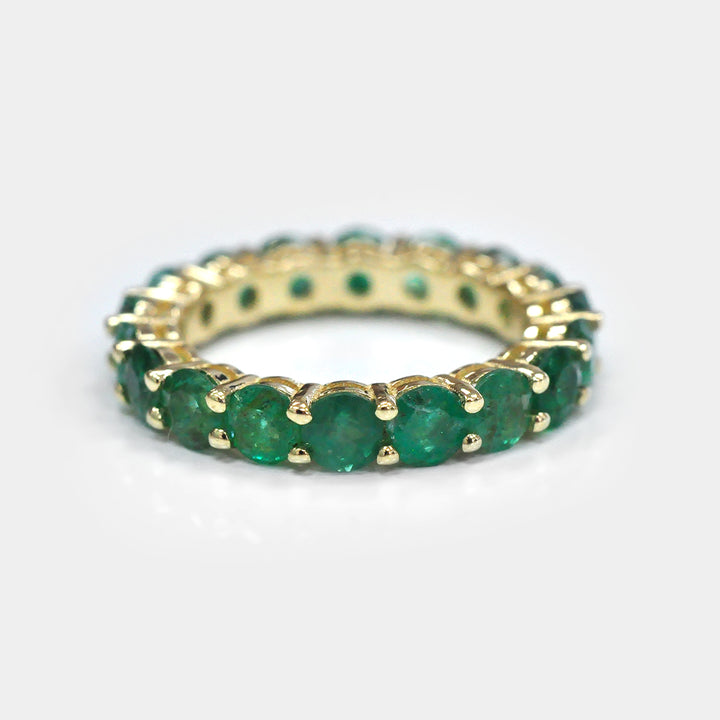 Green Emerald Yellow Gold Eternity Ring