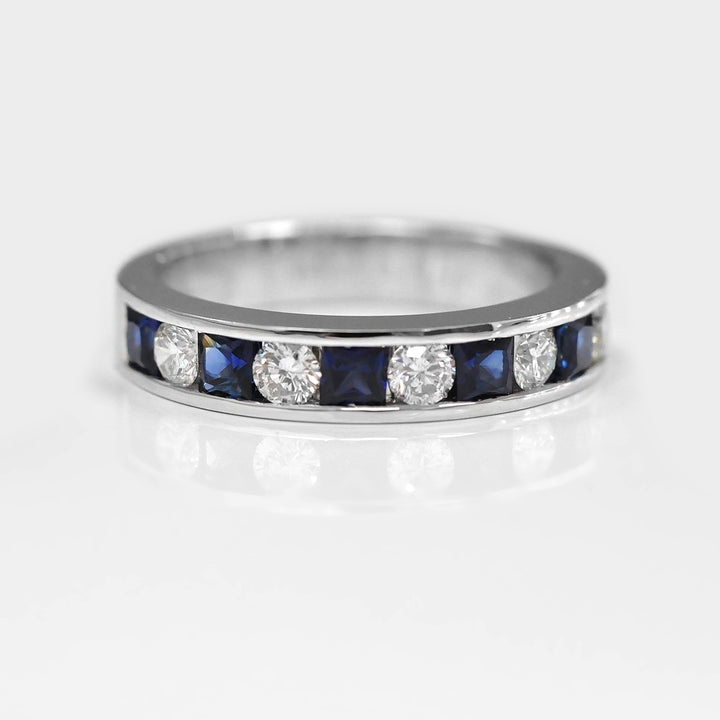 Princess Cut Blue Sapphire and Diamonds Ring