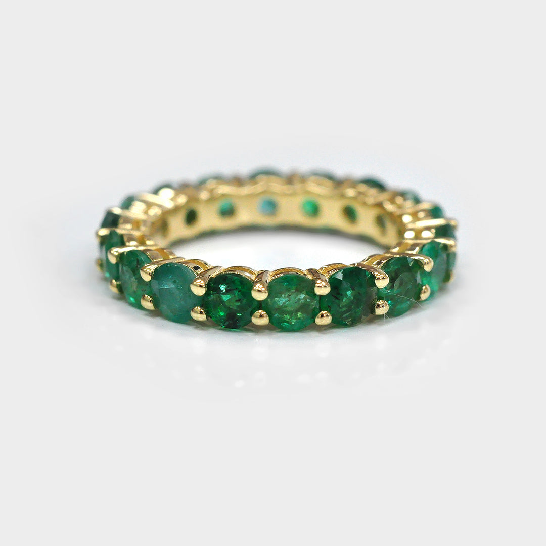 Green Emerald Yellow Gold Eternity Ring