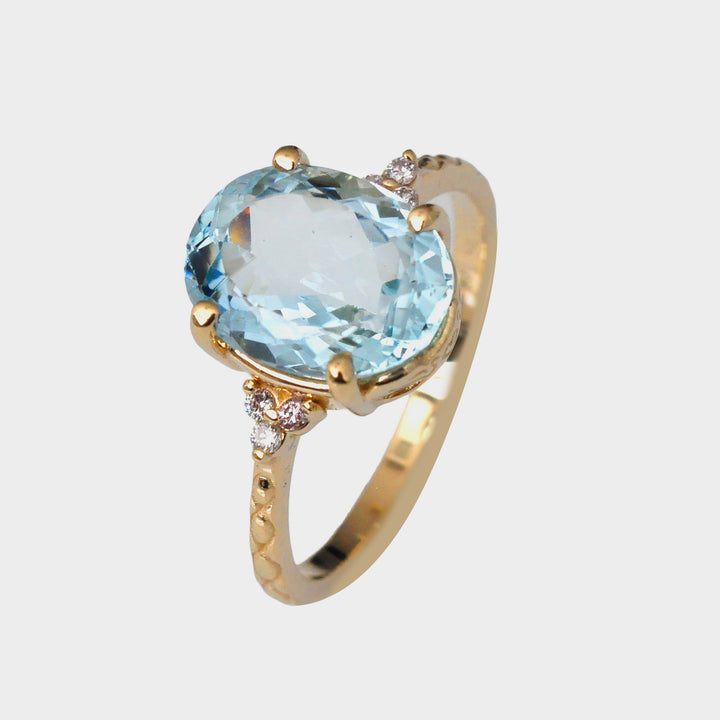 Oval Aquamarine and side diamonds Statement Ring