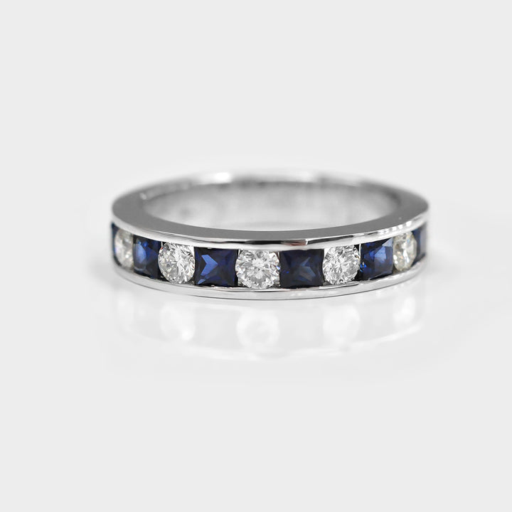 Princess Cut Blue Sapphire and Diamonds Ring