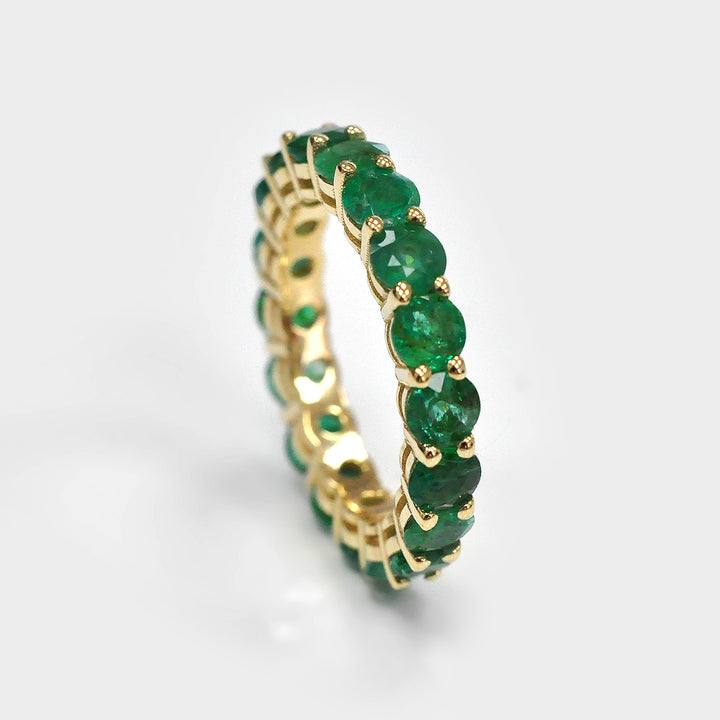 Green Emerald Yellow Gold Eternity Ring
