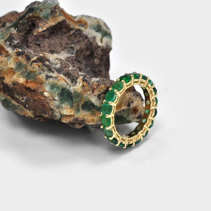 Green Emerald Yellow Gold Eternity Ring