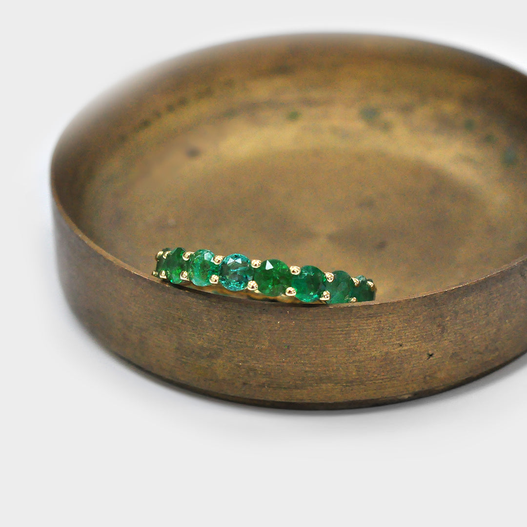 Green Emerald Yellow Gold Eternity Ring