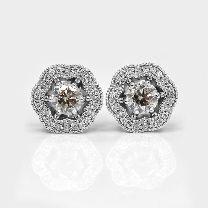 Light Brown Halo Diamonds White Gold Stud Earrings