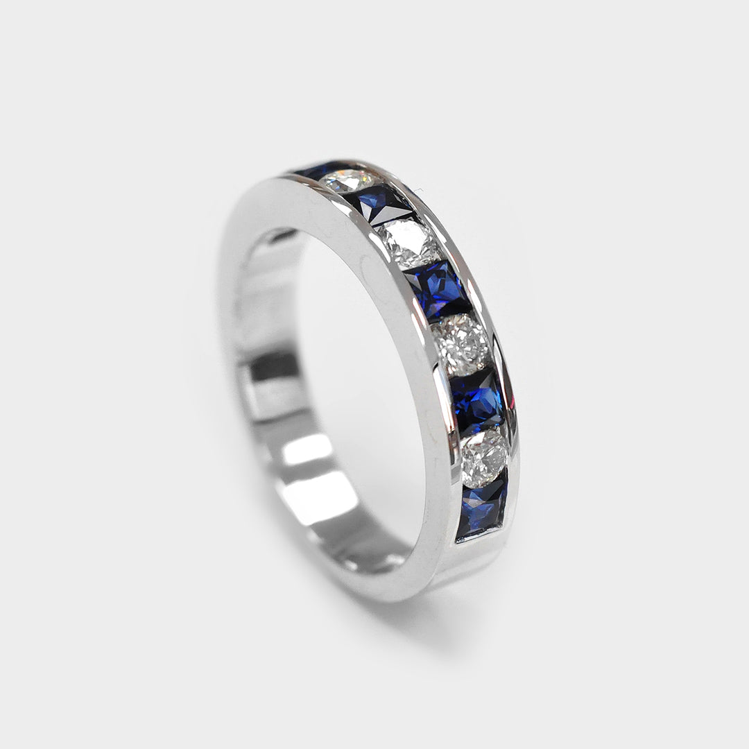 Princess Cut Blue Sapphire and Diamonds Ring