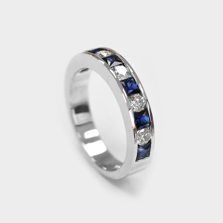 Princess Cut Blue Sapphire and Diamonds Ring
