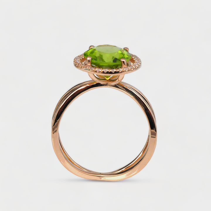 3.0 Carat Green Peridot and white diamonds Halo Ring