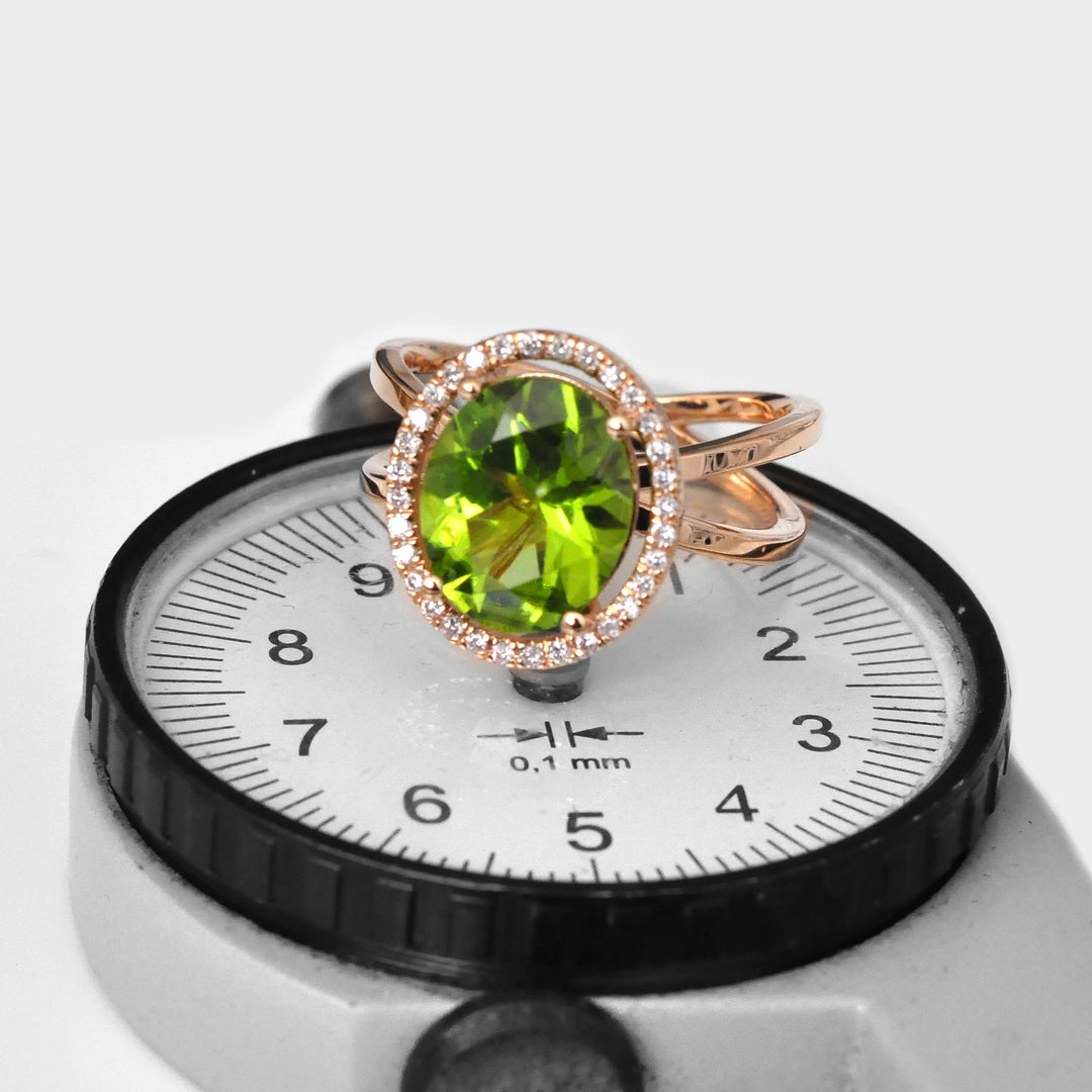 3.0 Carat Green Peridot and white diamonds Halo Ring