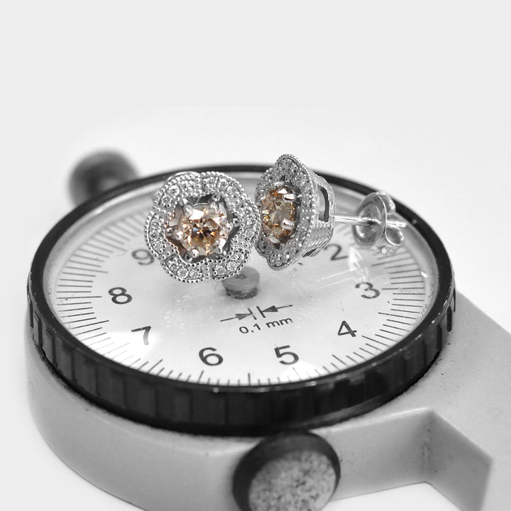 Light Brown Halo Diamonds White Gold Stud Earrings