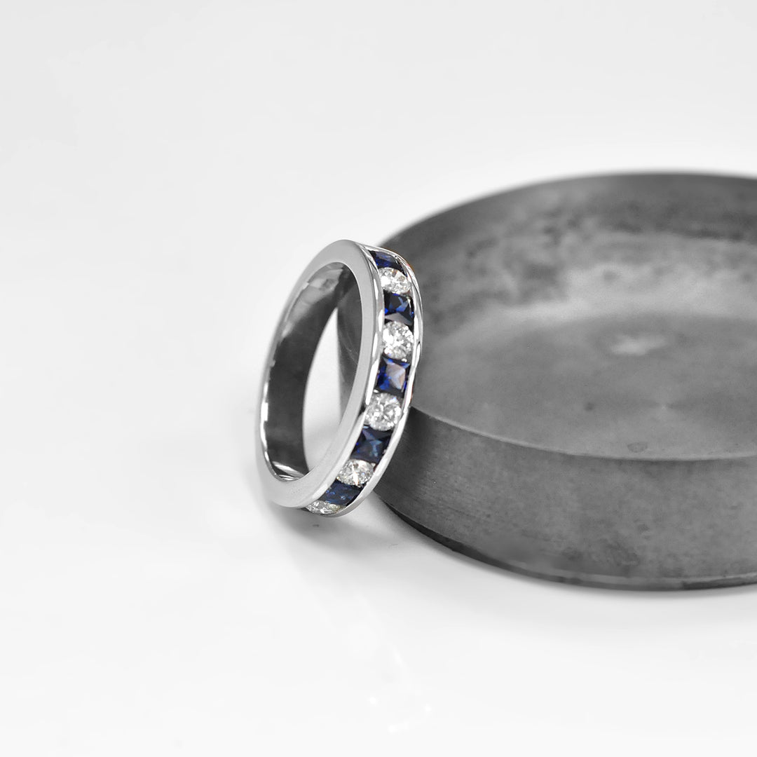 Princess Cut Blue Sapphire and Diamonds Ring