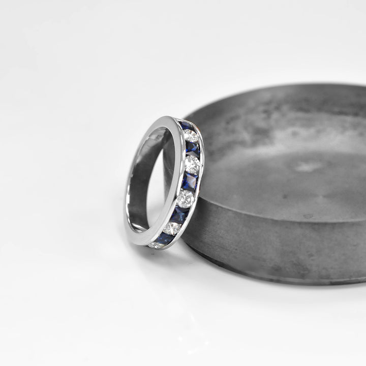 Princess Cut Blue Sapphire and Diamonds Ring