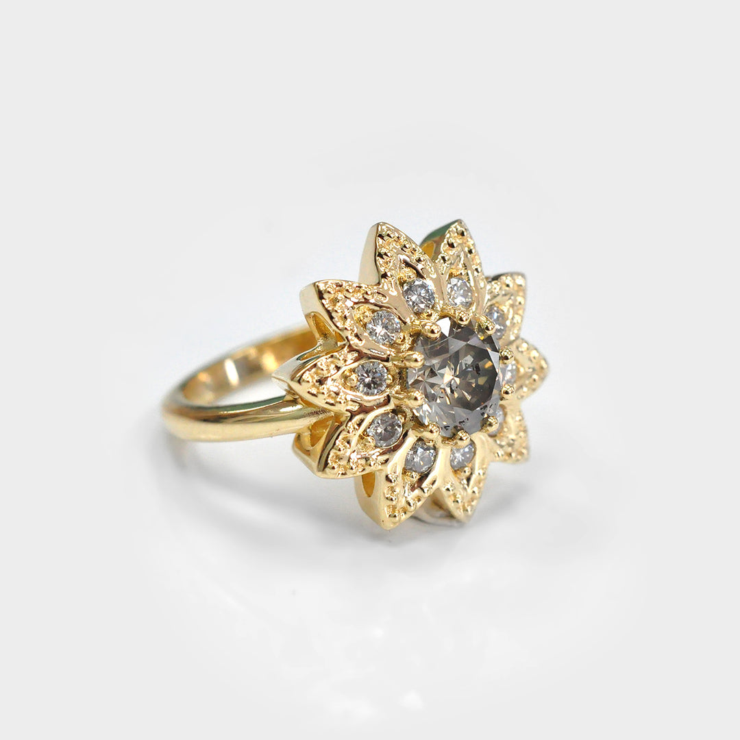 Round Diamonds  Halo Flower Design Ring