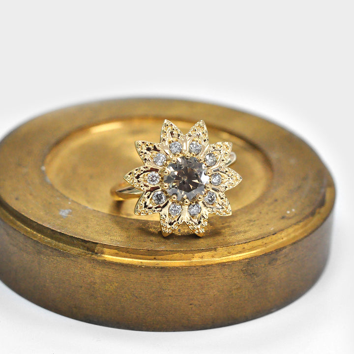 Round Diamonds  Halo Flower Design Ring