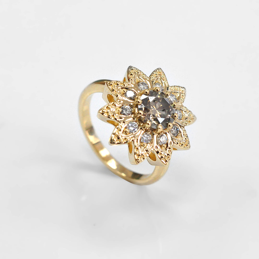 Round Diamonds  Halo Flower Design Ring