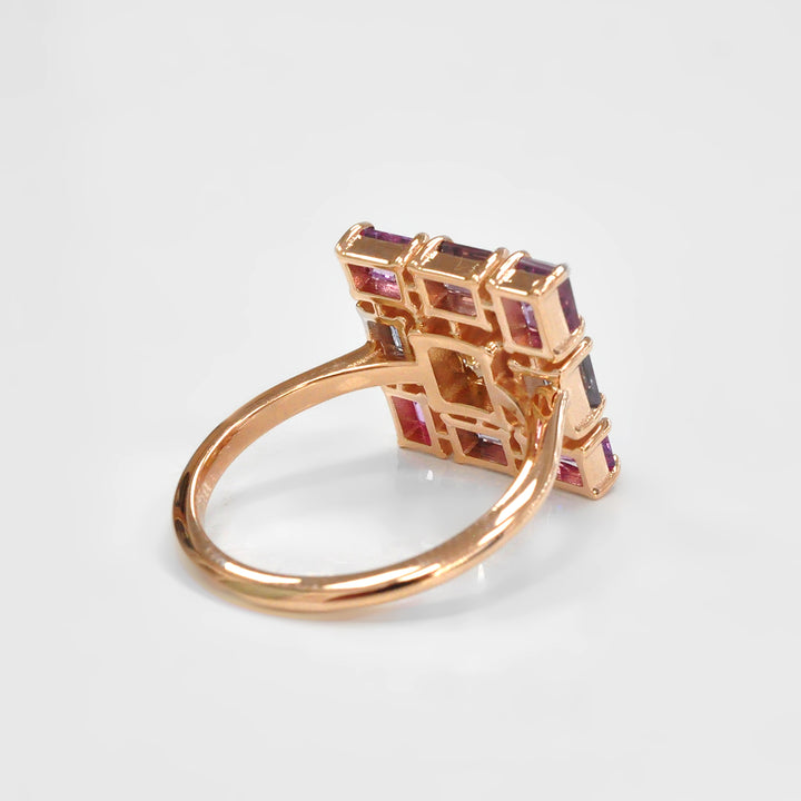 Fancy Orange-Brown radiant Diamond &amp; Fancy Sapphires Ring