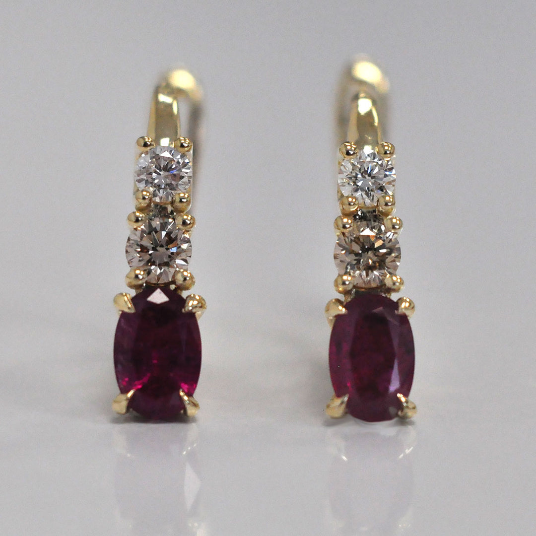 Yellow gold Ruby &amp; Diamonds earrings