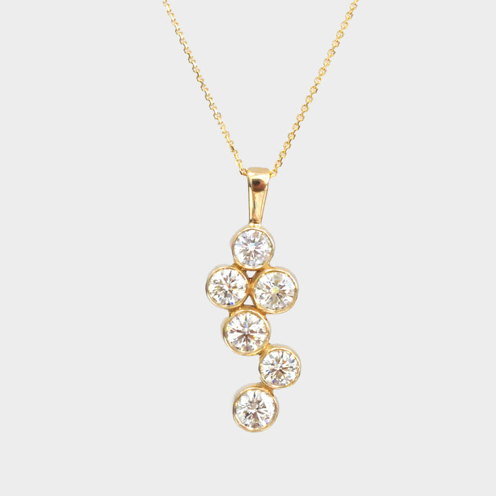 Six Diamonds Bezel Set Pendant in Yellow Gold