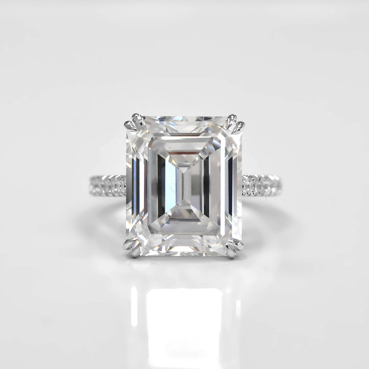 10 carat Emerald Cut White Diamond Statement Ring