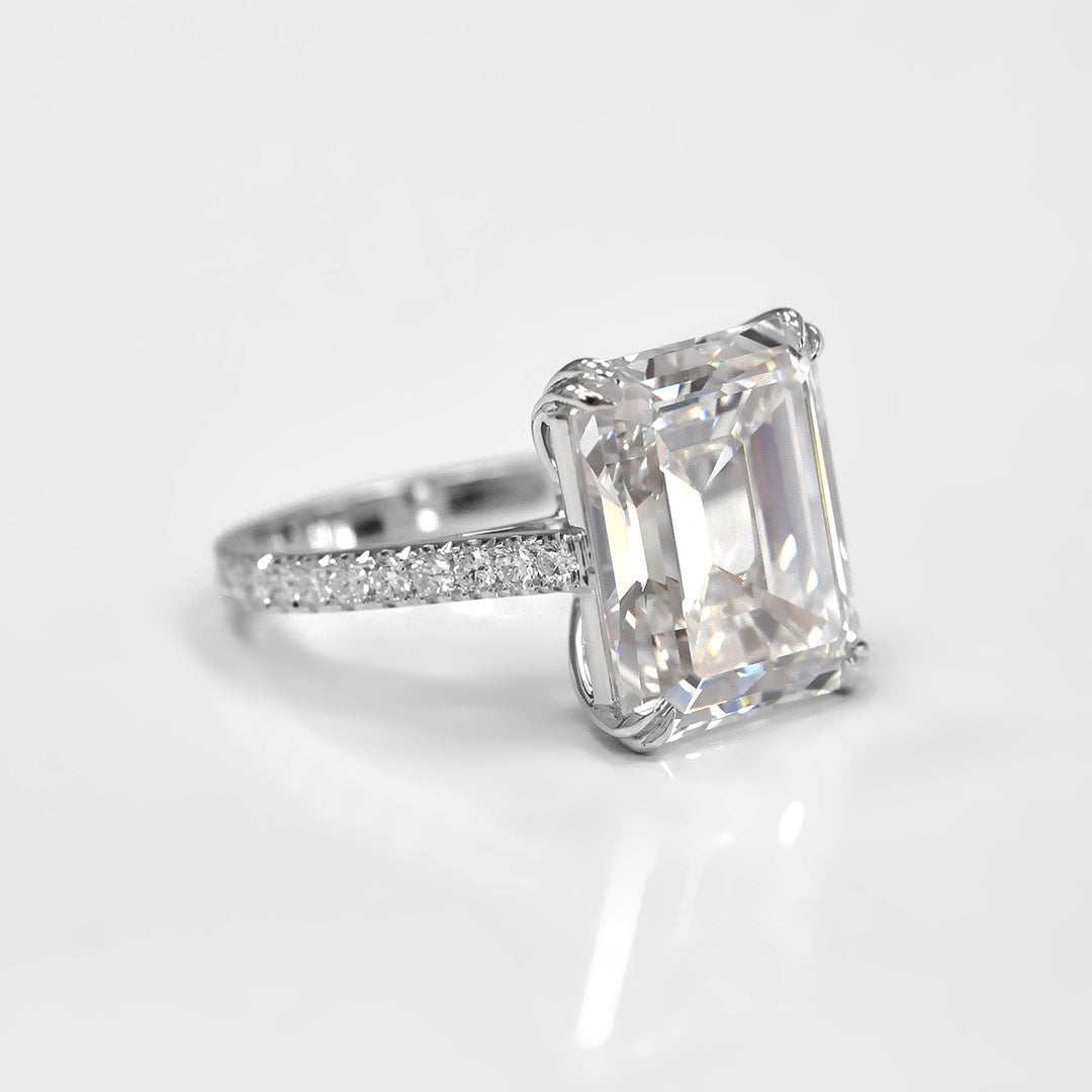 10 carat Emerald Cut White Diamond Statement Ring
