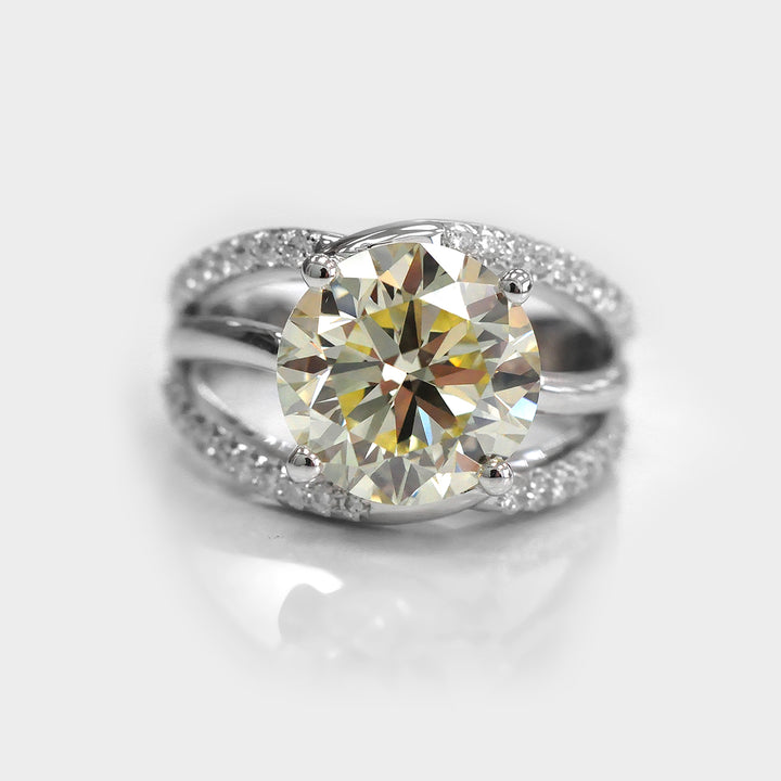 Five Carat Round LIght Yellow Diamond &amp; Side stones Ring