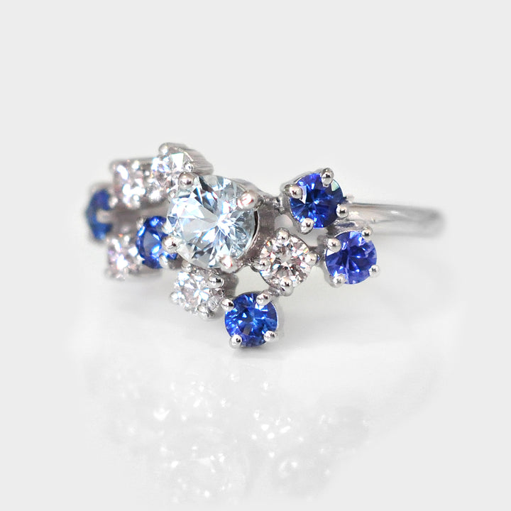 Aquamarine Sapphire &amp; Diamonds Blue Party ring