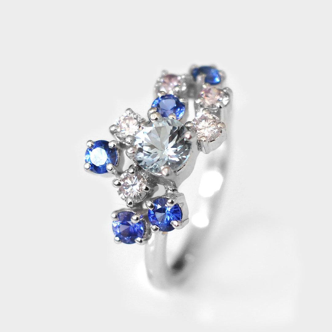 Aquamarine Sapphire &amp; Diamonds Blue Party ring