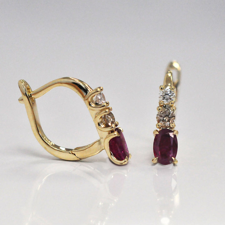 Yellow gold Ruby &amp; Diamonds earrings