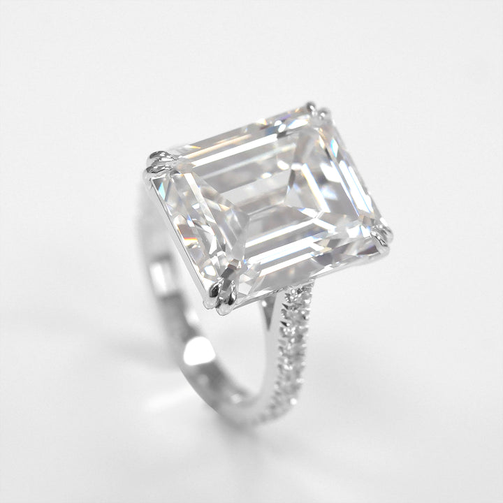 10 carat Emerald Cut White Diamond Statement Ring