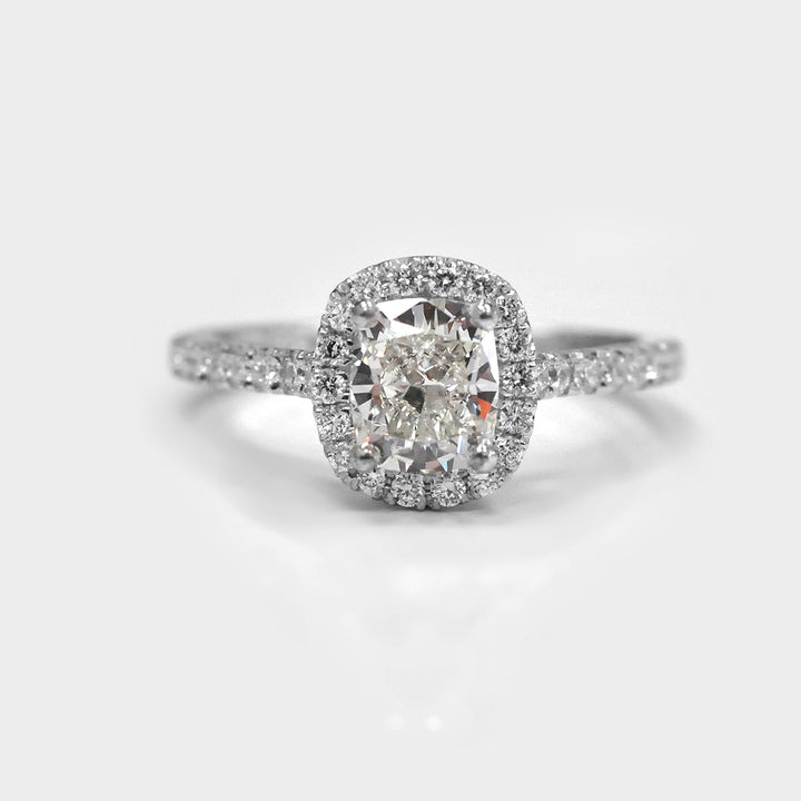 Cushion Cut White Diamond Halo Ring in White Gold